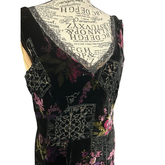 Vintage Jonathan Martin Burnout Velvet Semi-Sheer Floral Lace Trim Dress 8 - Picture 2 of 10